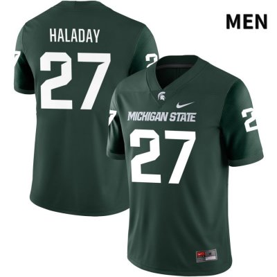 Men's Michigan State Spartans NCAA #27 Cal Haladay Green NIL 2022 Authentic Nike Stitched College Football Jersey RO32I16PL